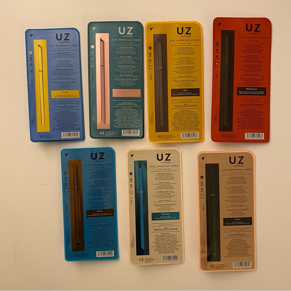 UZ by Flowfushi Liquid Eyeliner Set of Seven Beautiful Assortment of Colors NIB - Picture 4 of 4